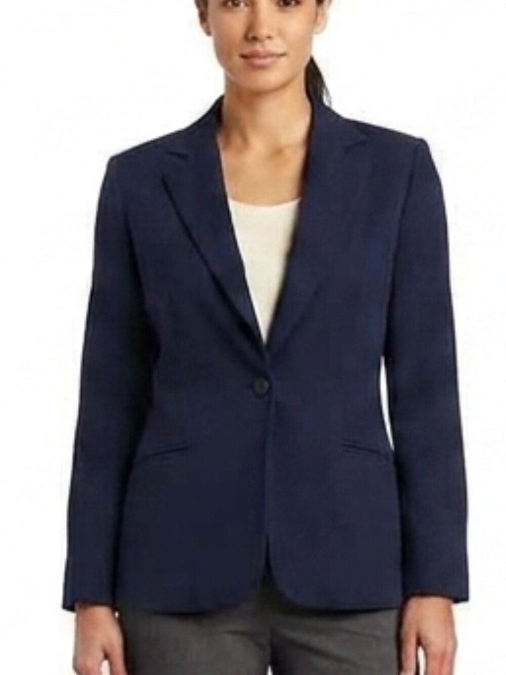 Joan Leslie Women's Size 8P Blue Single Button Front Long Sleeve Lined Blazer